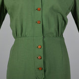 1960s Green Wool Pencil Dress with Button Front