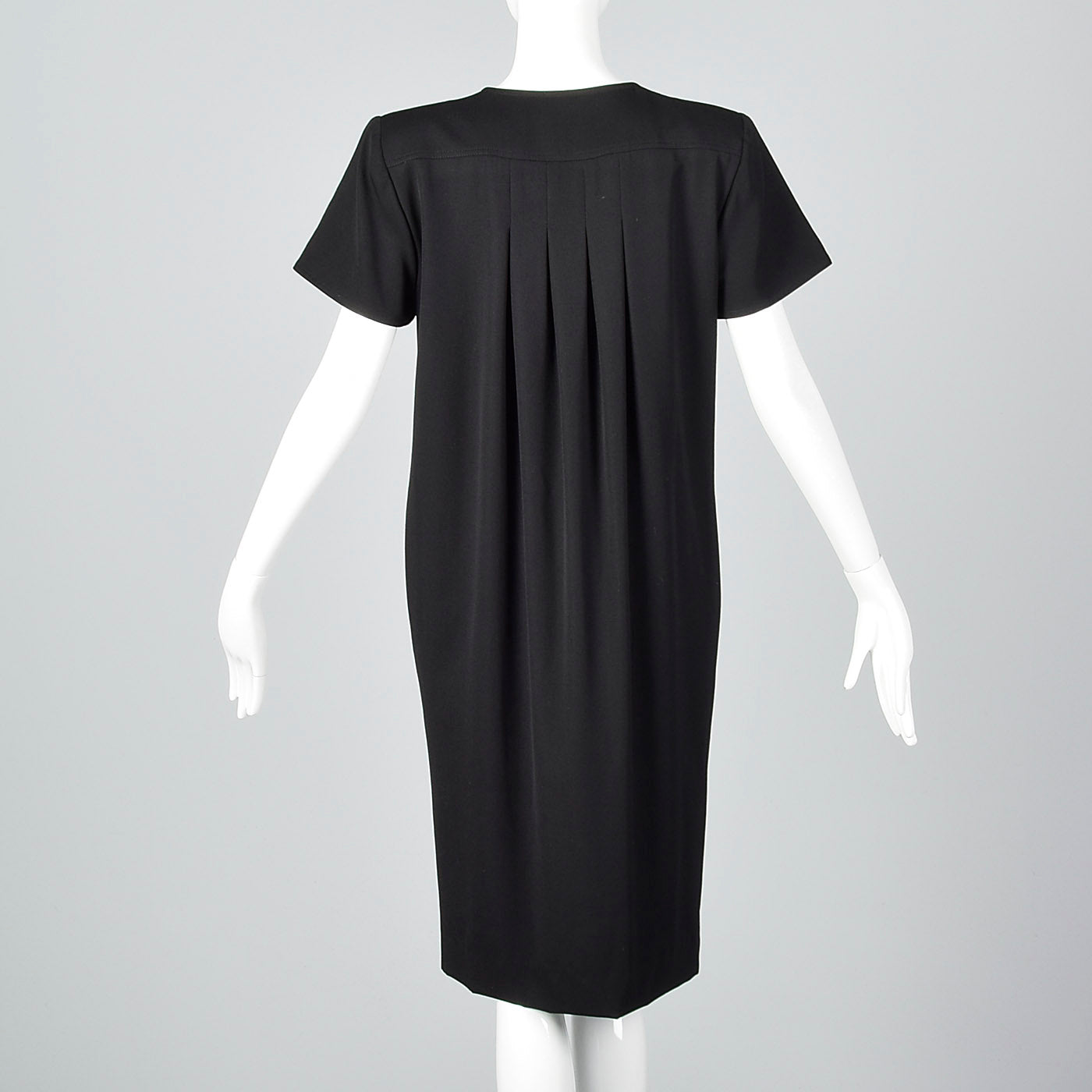 1990s Valentino Black Wool Sack Dress with a Pleated Back