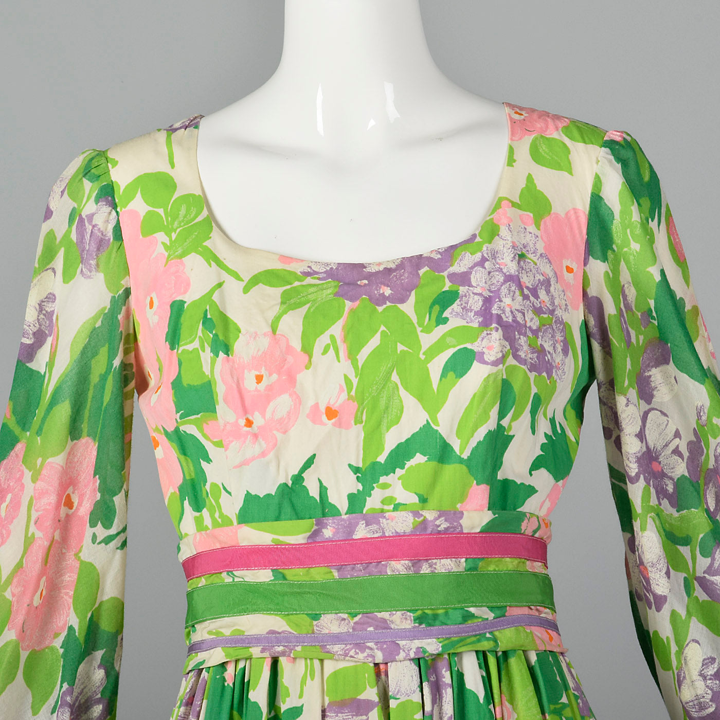 1970s Floral Maxi Dress with Bishop Sleeves