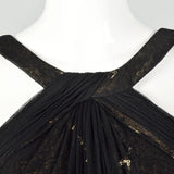 Medium Theia Black Party Dress Sheer Mesh Sleeveless Gold Sequin Mini