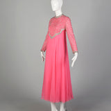 Large 1970s Pink Beaded Formal Dress