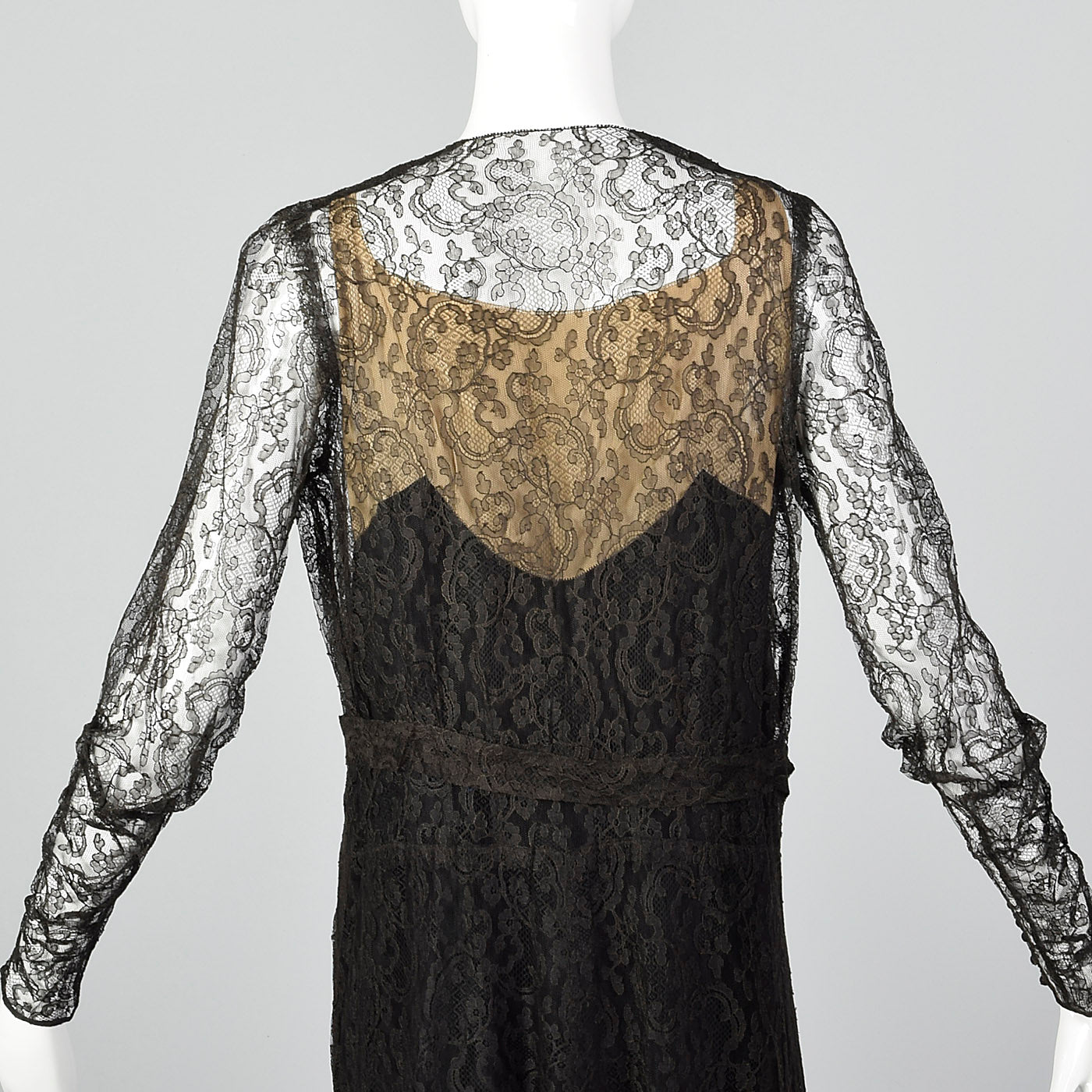 1930s Black Lace Evening Dress