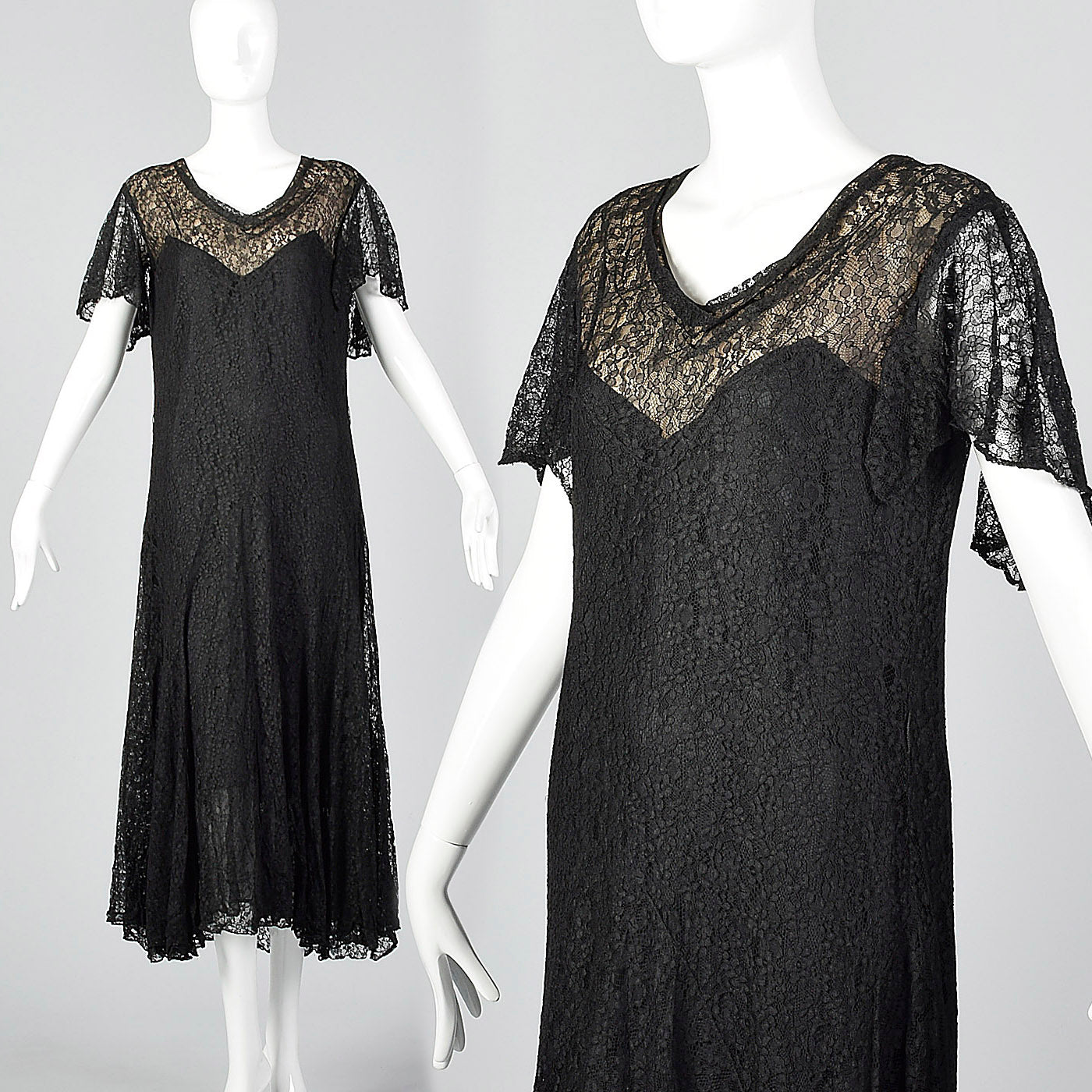 1930s Black Lace Overlay Dress