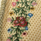 XS 1950s Beige Cropped Cardigan Sweater with Hand Embroidered Beading and Velvet Trim
