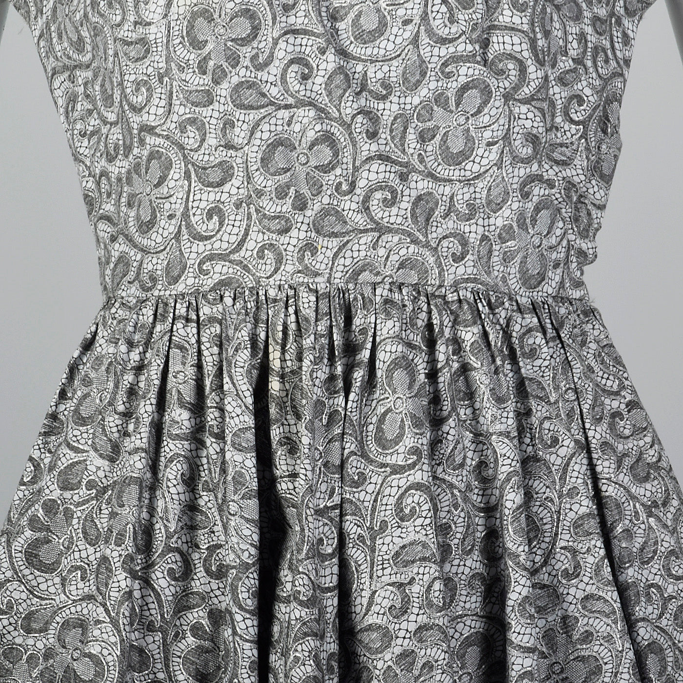1950s Gray Cotton Lace Print Dress