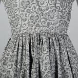 1950s Gray Cotton Lace Print Dress