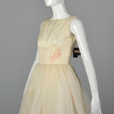1950s Organza Wedding Dress with Pink Applique