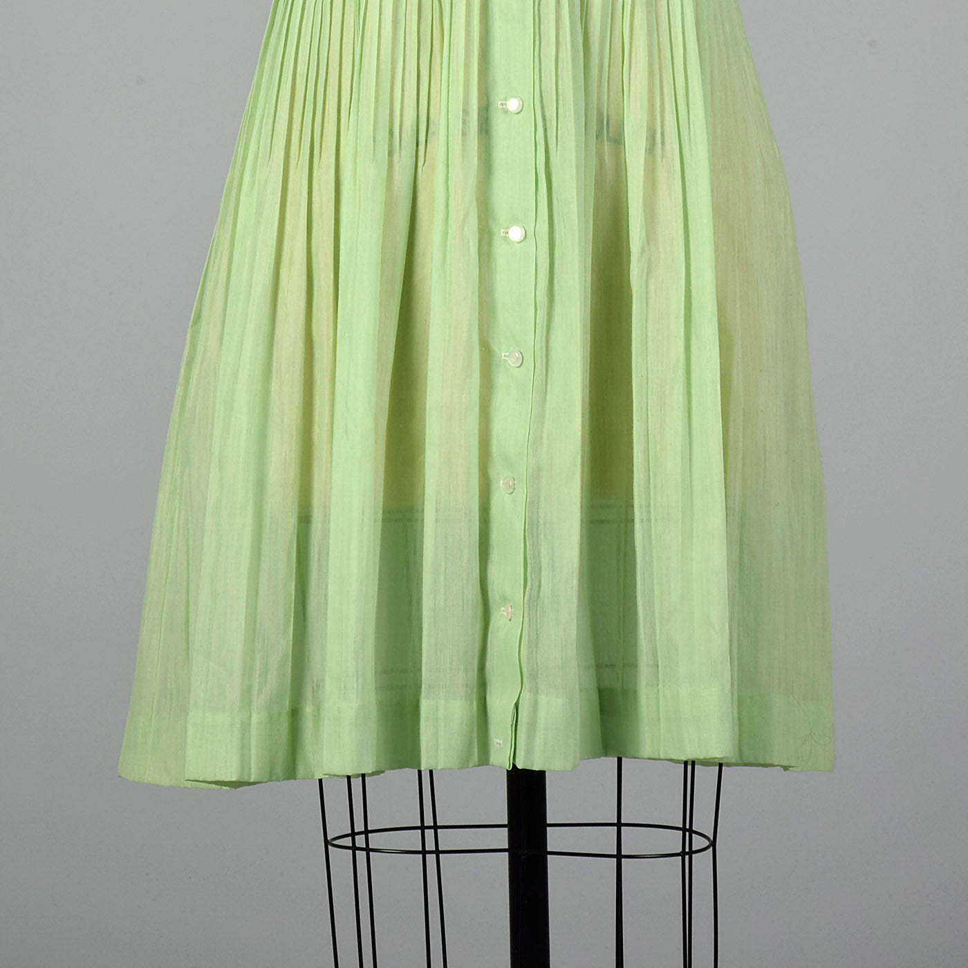 1950s Sheer Green Dress with Ruffle Bodice