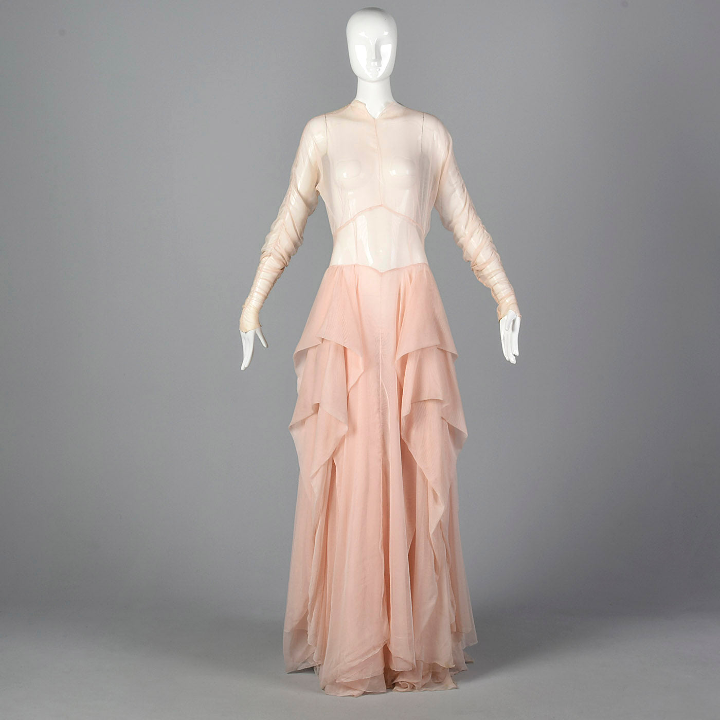 1950s Sheer Pink Dress with Draped Skirt