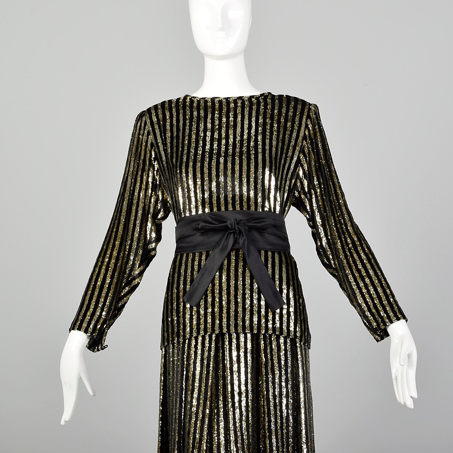 1980s Caroline Charles Gold and Black Skirt Set