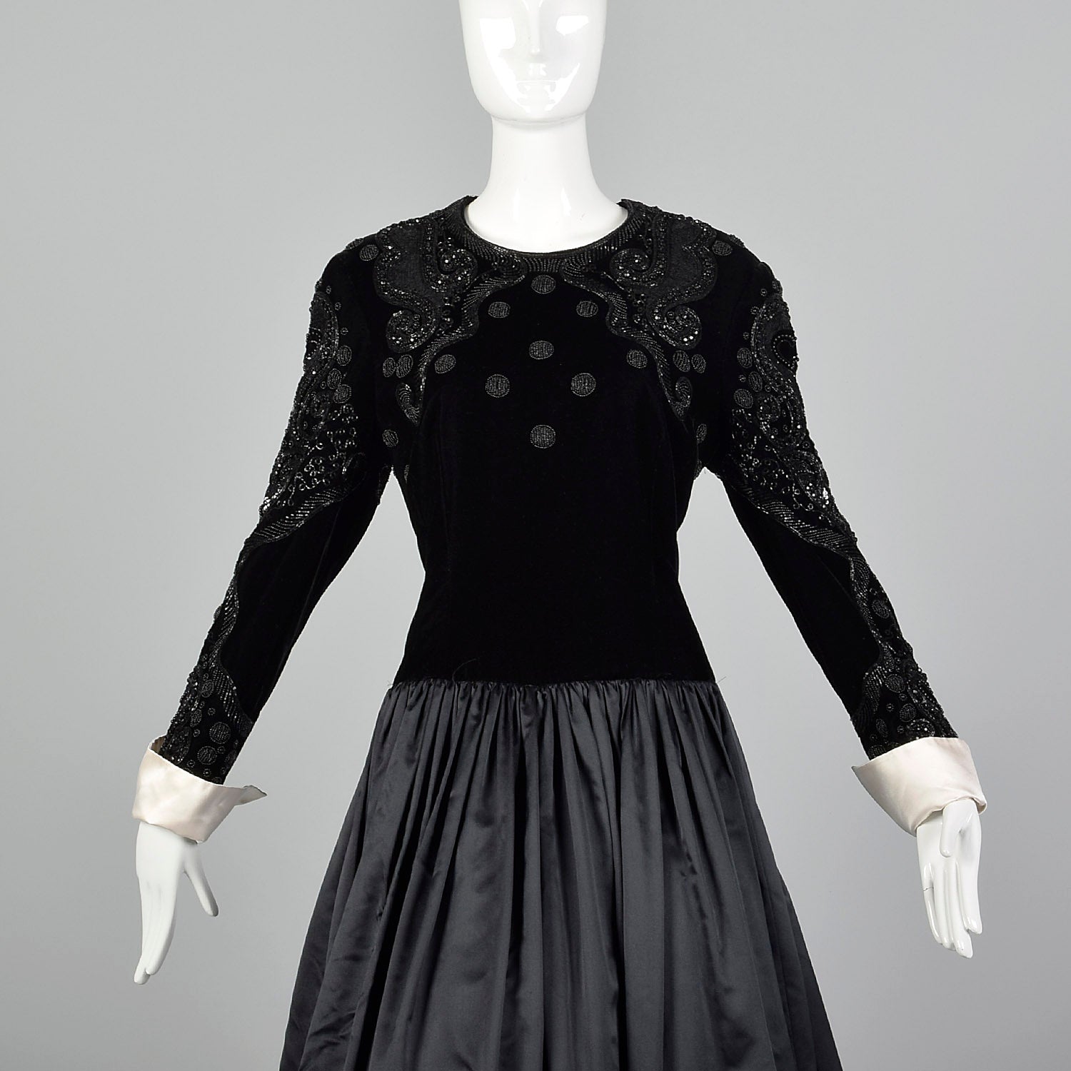 Large Escada Couture 1980s Black Beaded Velvet Gown