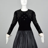 Large Escada Couture 1980s Black Beaded Velvet Gown