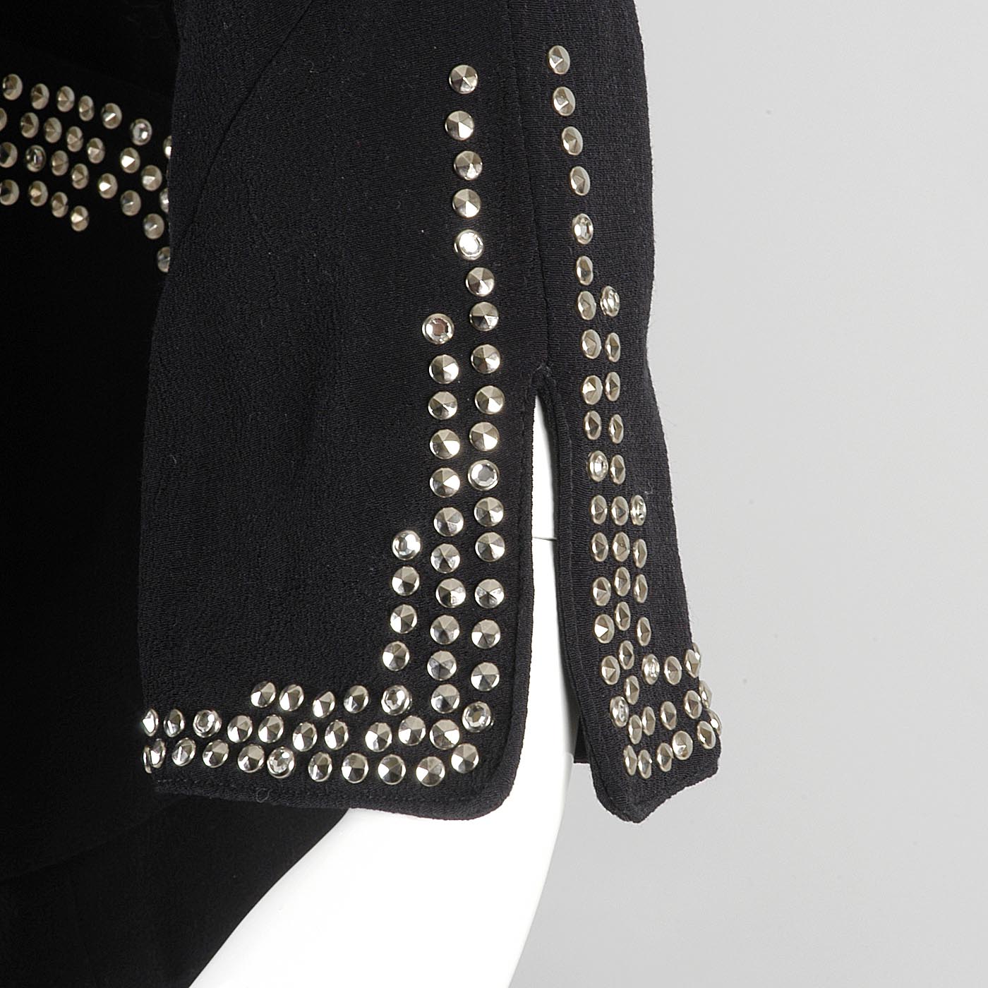 1990s Tadashi Curvy Black Skirt Suit with Silver Studs