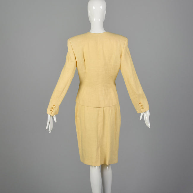 1990s Moschino Cheap & Chic Yellow Linen Skirt Suit