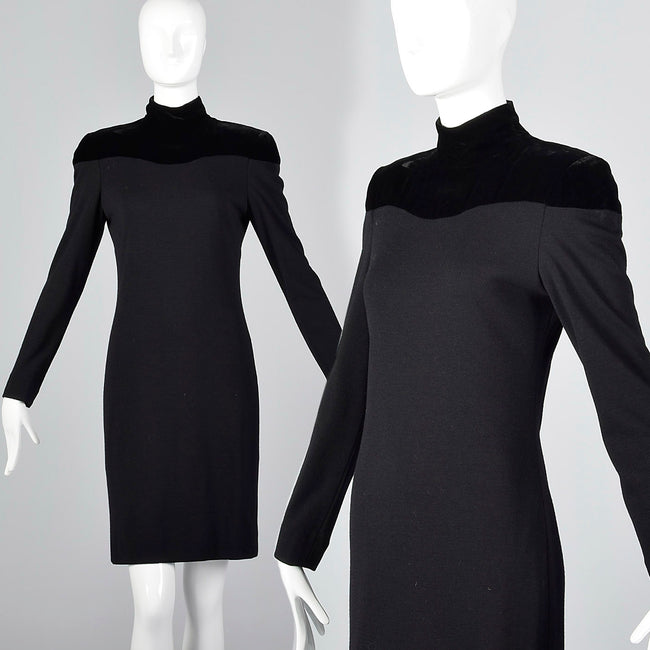 Lanvin Tight Black Pencil Dress with Velvet Shoulders