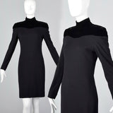 Lanvin Tight Black Pencil Dress with Velvet Shoulders