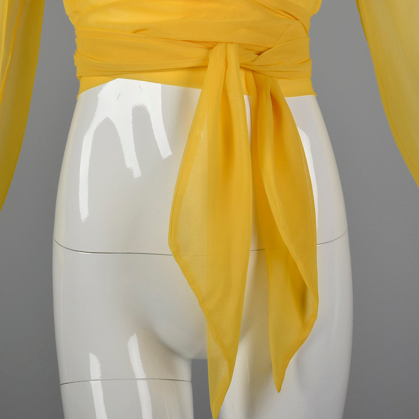 1970s Elegant Sheer Yellow Wrap Blouse