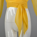 1970s Elegant Sheer Yellow Wrap Blouse