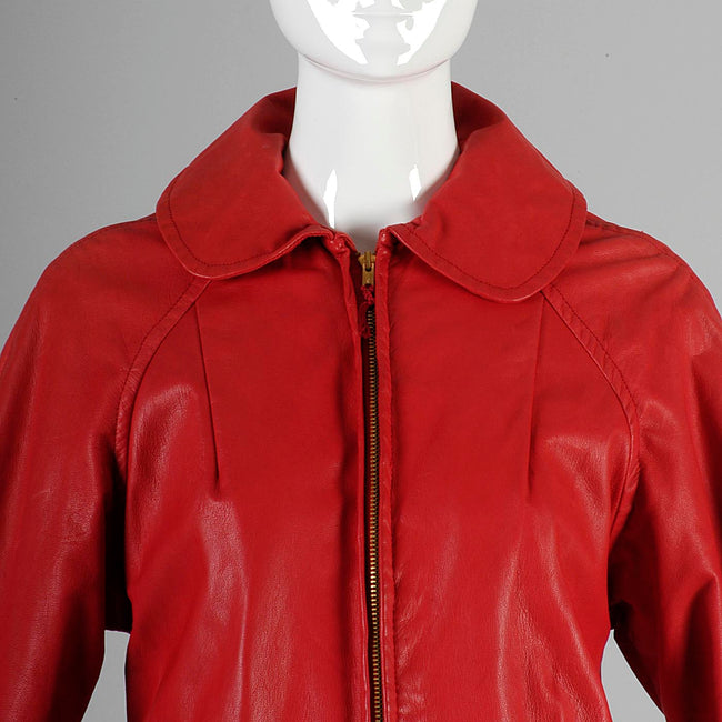 1960s Bright Lipstick Red Leather Jacket