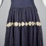 1940s Blue Flocked Swiss Dot Dress