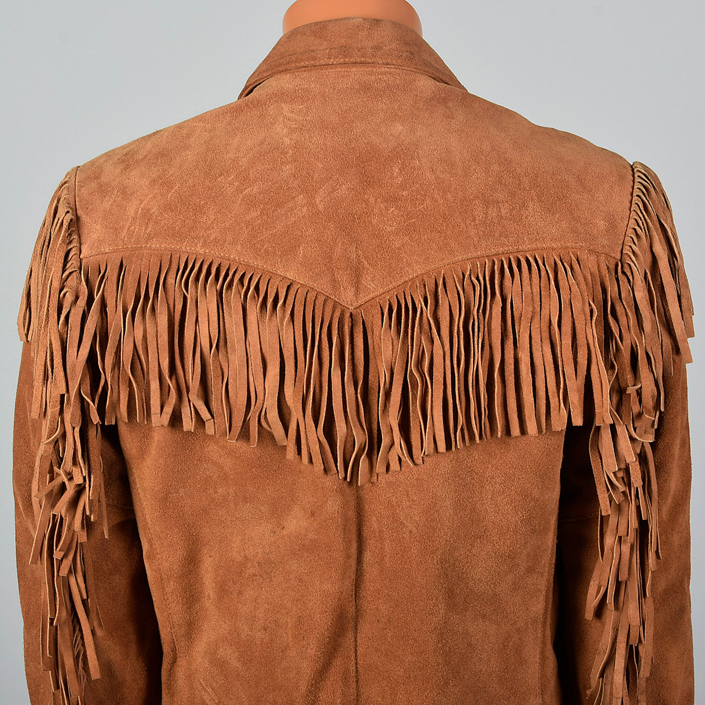 1970s Mens Brown Leather Bohemian Jacket with Fringe Trim