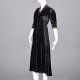 1930s Velvet Dress with Beading and Embroidery Trim