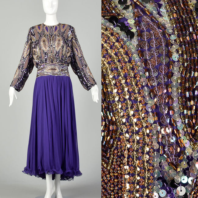Jack Bryan Purple Formal Dress Long Sleeve Beaded Evening Gown
