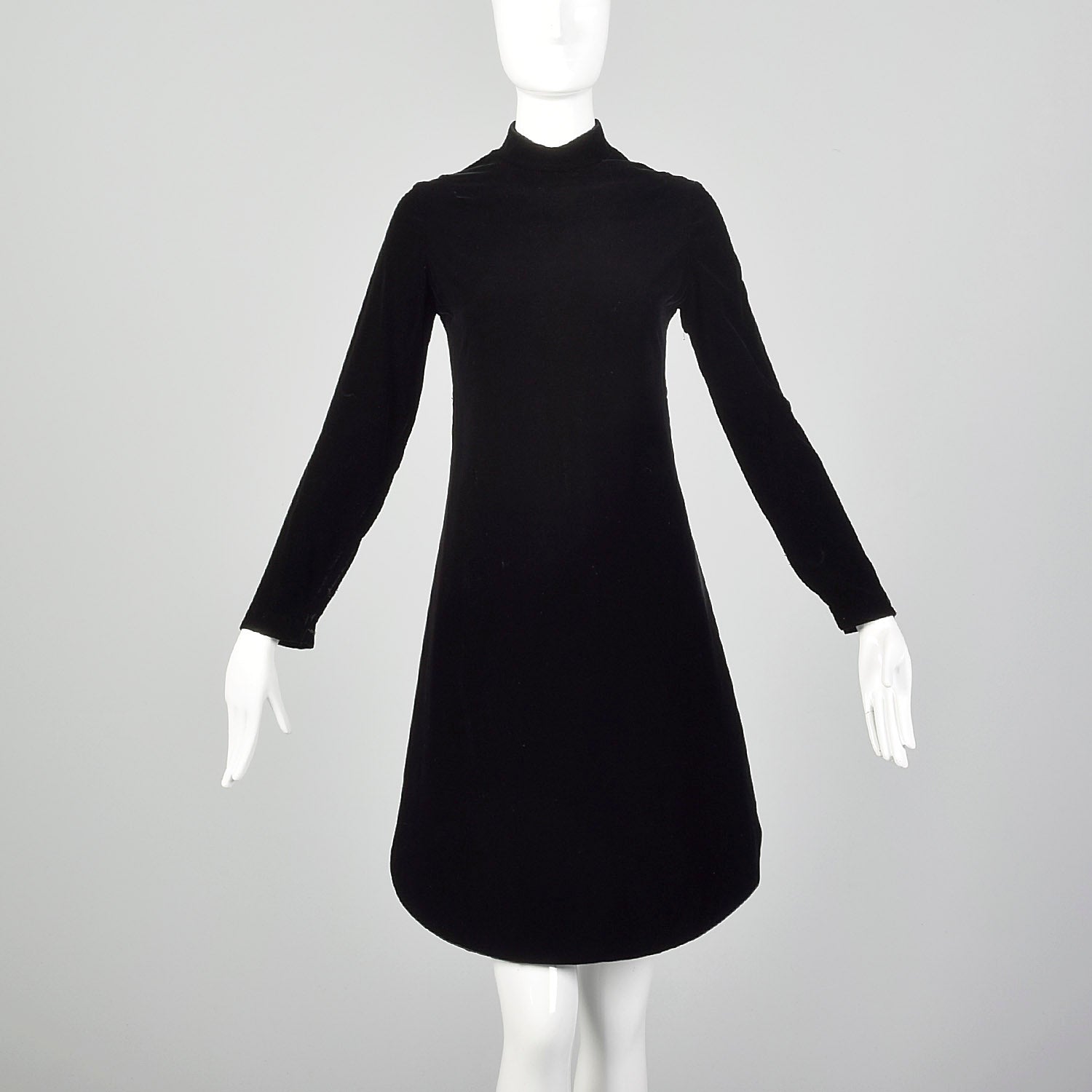 1960s Space Age Mod Black Velvet Mini Dress Attributed to Pierre Cardin
