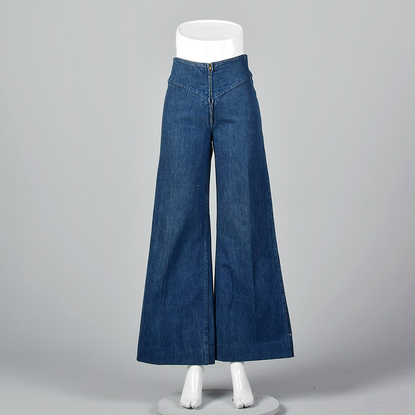 1970s Cotton Denim Zip Front Bell Bottom Jeans