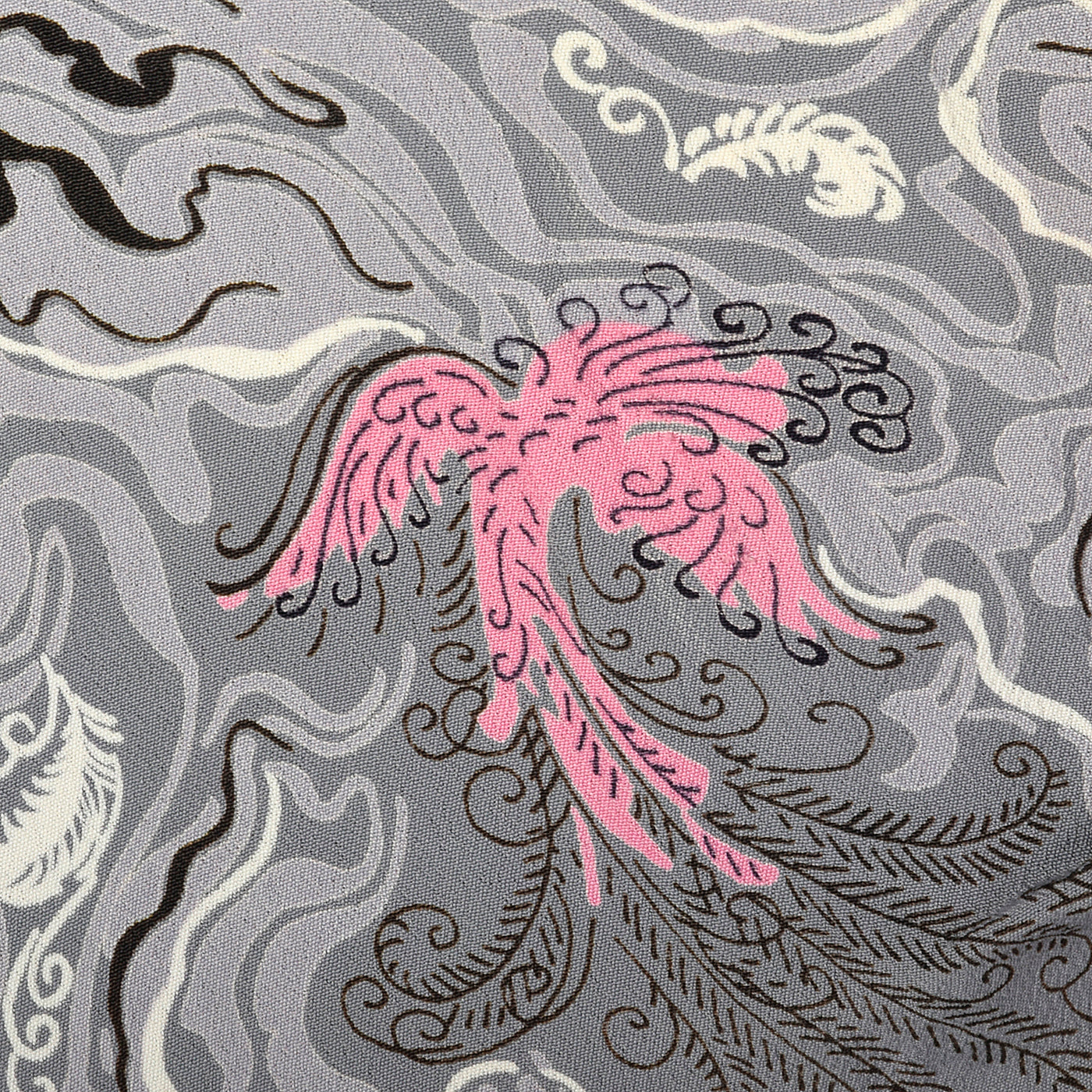 1940s Novelty Print Rayon Dress Gray Swirl with Birds
