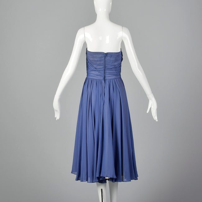 1950s Periwinkle Blue Chiffon Party Dress