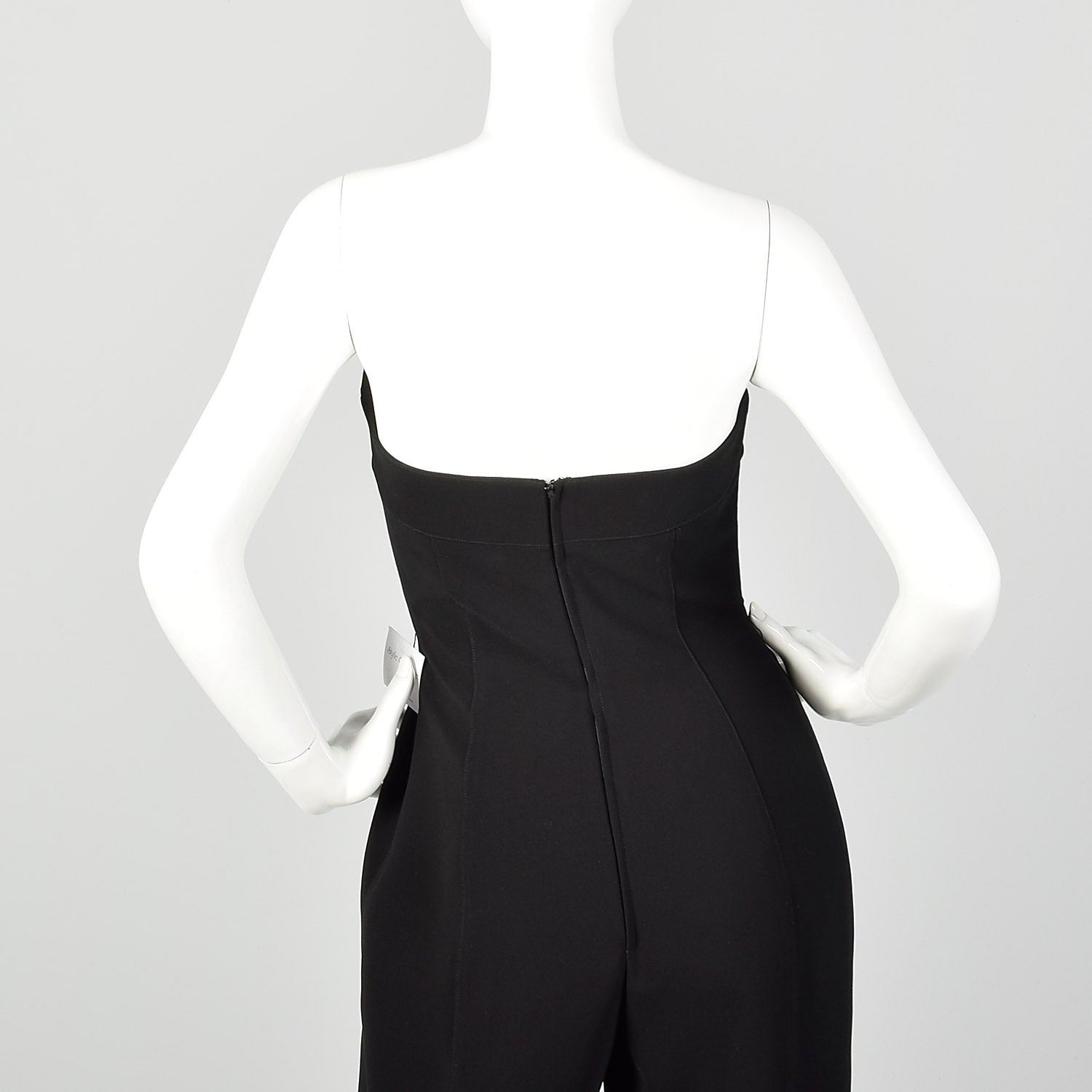 XS Thierry Mugler Sexy Black Strapless Wide Leg Jumpsuit
