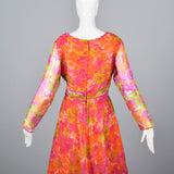 1970s Pink Floral Long Sleeve Maxi Dress