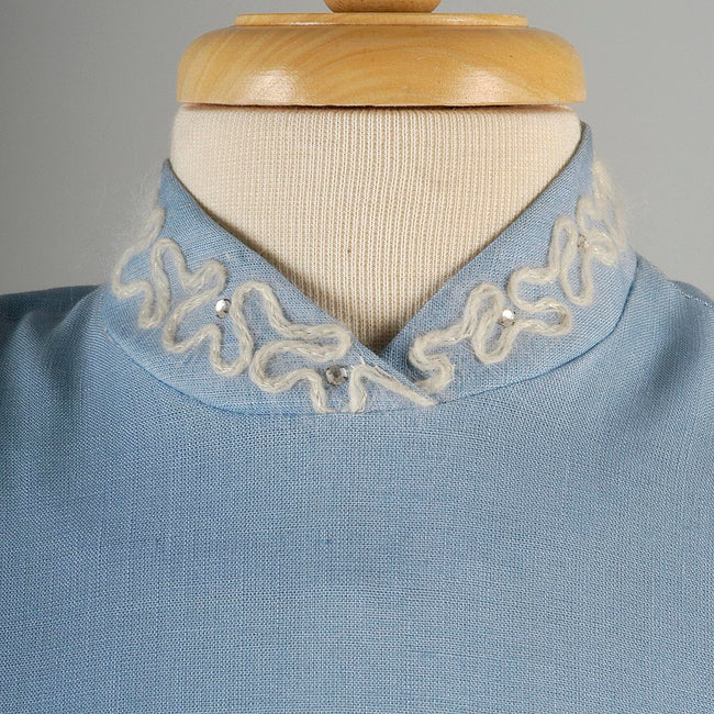 1950s Blue Short Sleeve Dress with Mohair Details