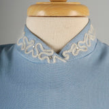 1950s Blue Short Sleeve Dress with Mohair Details