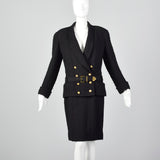 Small Chanel 1980s Black Boucle Skirt Suit