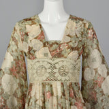 1970s Gunne Sax Brown Floral Maxi Dress