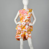 1960s Floral Romper with Overskirt and Zip Open Crotch