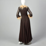 1970s Feather Trimmed Jumpsuit with Huge Palazzo Legs