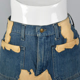 1970s Bohemian  Denim & Leather Patch Skirt