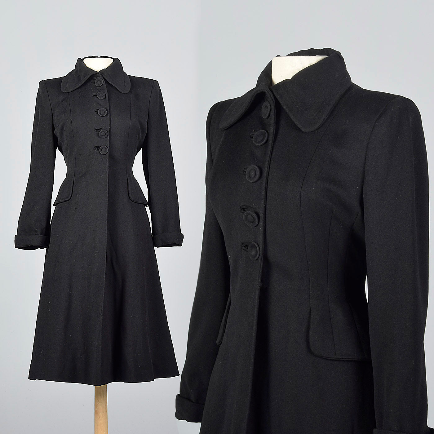 1940s Classic Black Princess Coat