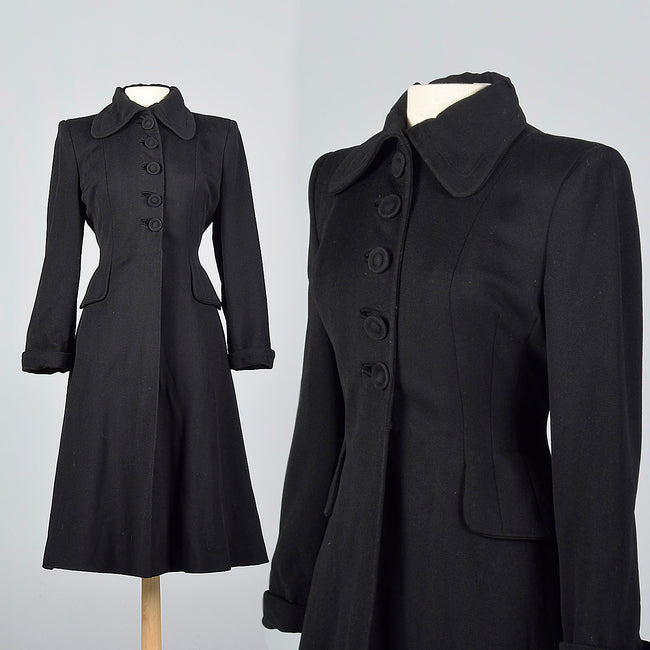 1940s Classic Black Princess Coat