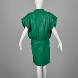 Medium Michael Hoban for North Beach Leather 1980s Green Leather Skirt Set