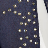 Small 1930s Blue Dress Bias Cut Rhinestone Slit Long Sleeve Evening Gown