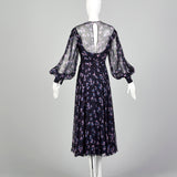 Large-XL Navy Silk Floral Dress