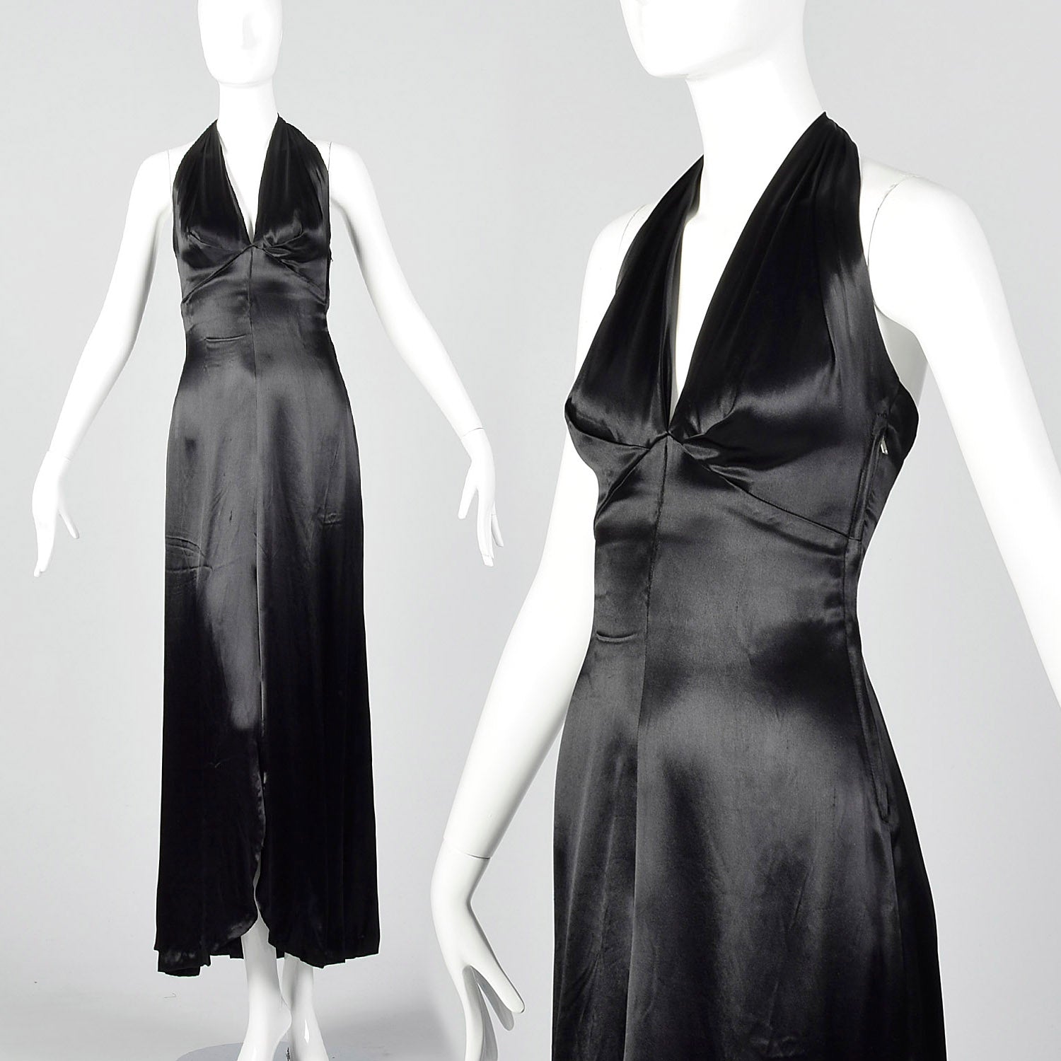 1930s Halter Dress in Black Liquid Satin – Style & Salvage