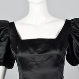 1980s Black Party Dress with Applique Full Circle Skirt