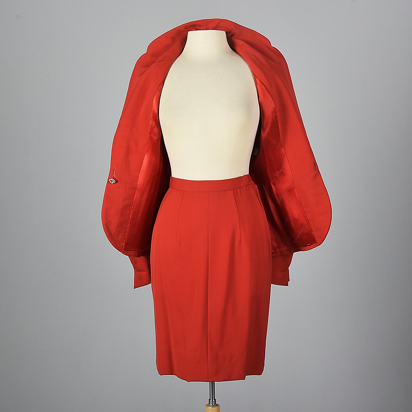 1950s Schiaparelli Skirt Suit in Bright Red Gabardine