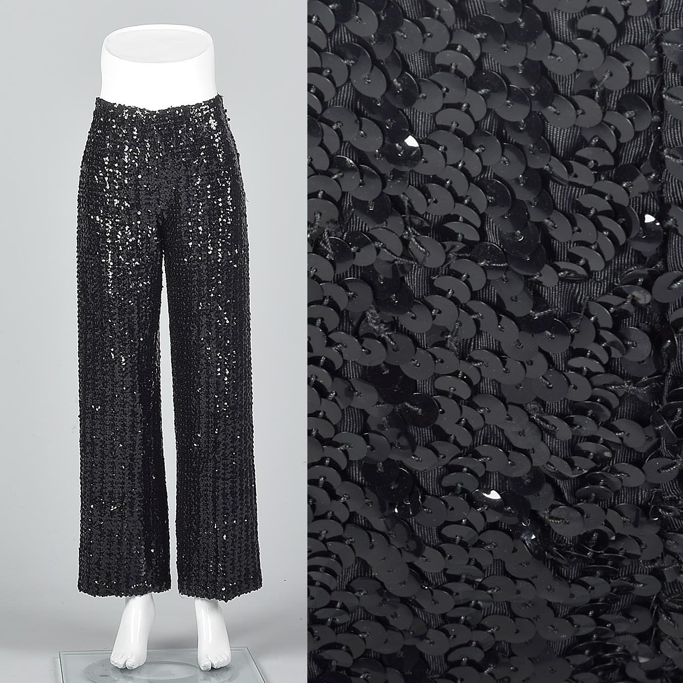 1970s Saks Fifth Avenue Black Sequin Evening Pants