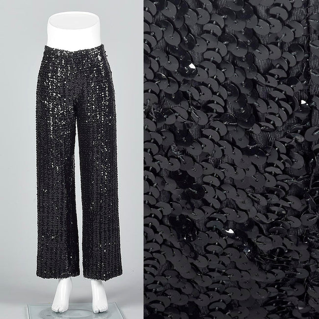 1970s Saks Fifth Avenue Black Sequin Evening Pants